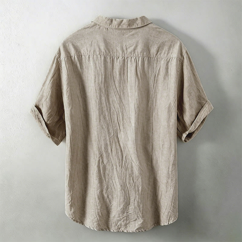 Buddha Stones Summer Half Buttons Turn-Down Collar Design Cotton Linen Men's Short Sleeve Shirt - image 8