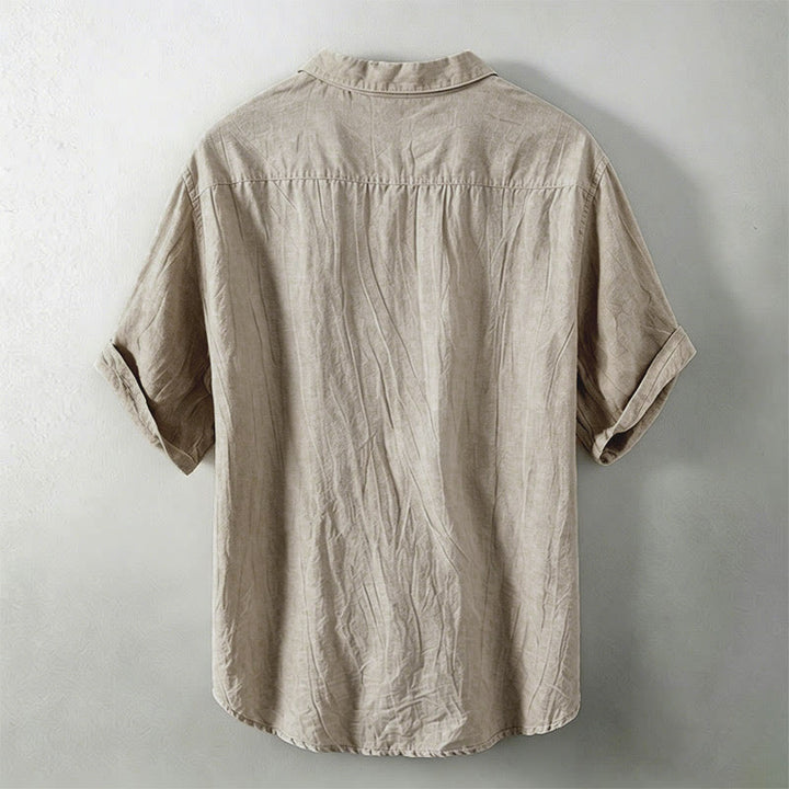 Buddha Stones Summer Half Buttons Turn-Down Collar Design Cotton Linen Men's Short Sleeve Shirt - image 8