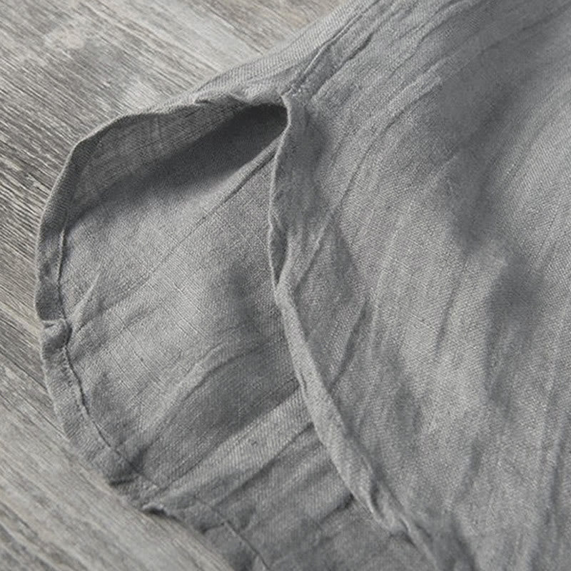 Buddha Stones Summer Half Buttons Turn-Down Collar Design Cotton Linen Men's Short Sleeve Shirt - image 6