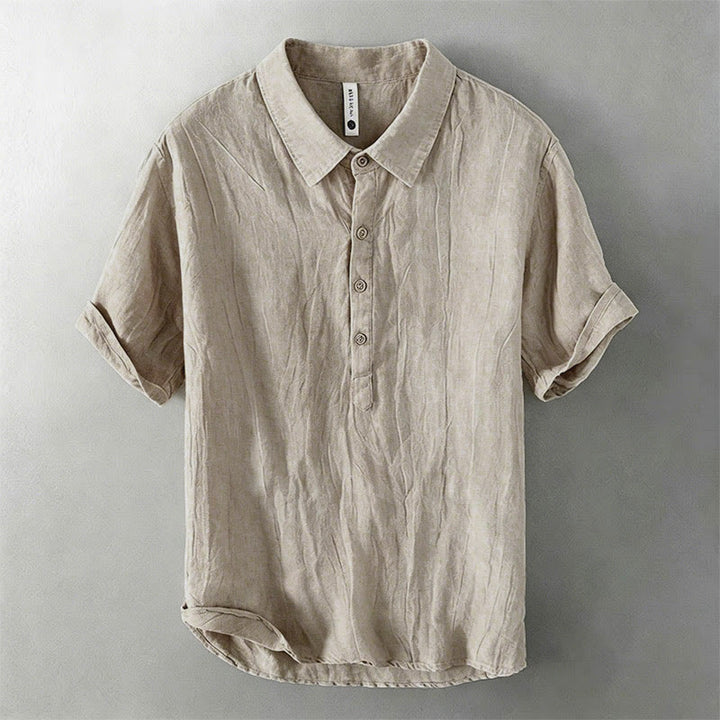 Buddha Stones Summer Half Buttons Turn-Down Collar Design Cotton Linen Men's Short Sleeve Shirt - Linen - US/UK/AU46，EU56 (3XL) - image 7