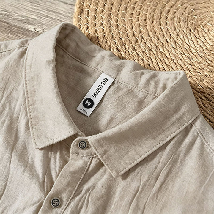 Buddha Stones Summer Half Buttons Turn-Down Collar Design Cotton Linen Men's Short Sleeve Shirt - image 9