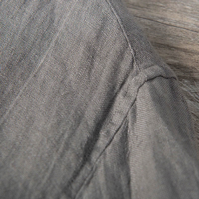 Buddha Stones Summer Half Buttons Turn-Down Collar Design Cotton Linen Men's Short Sleeve Shirt - image 4