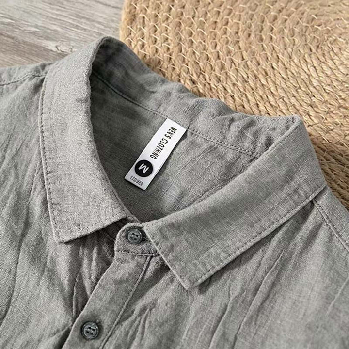 Buddha Stones Summer Half Buttons Turn-Down Collar Design Cotton Linen Men's Short Sleeve Shirt - image 2