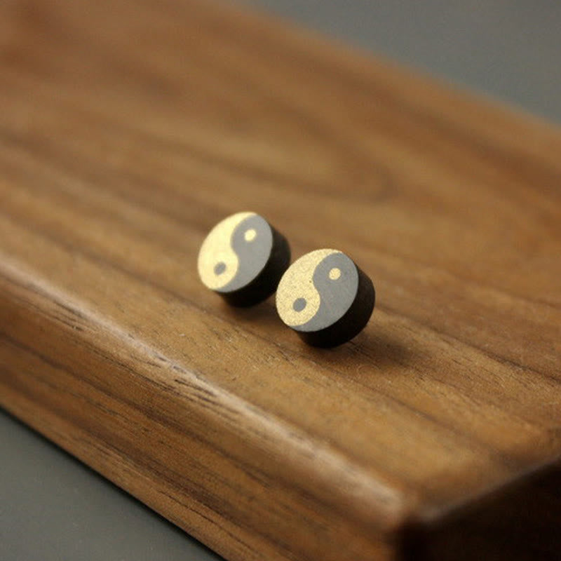 Buddha Stones Ebony Wood Yin Yang Balance Stud Earrings - image 1