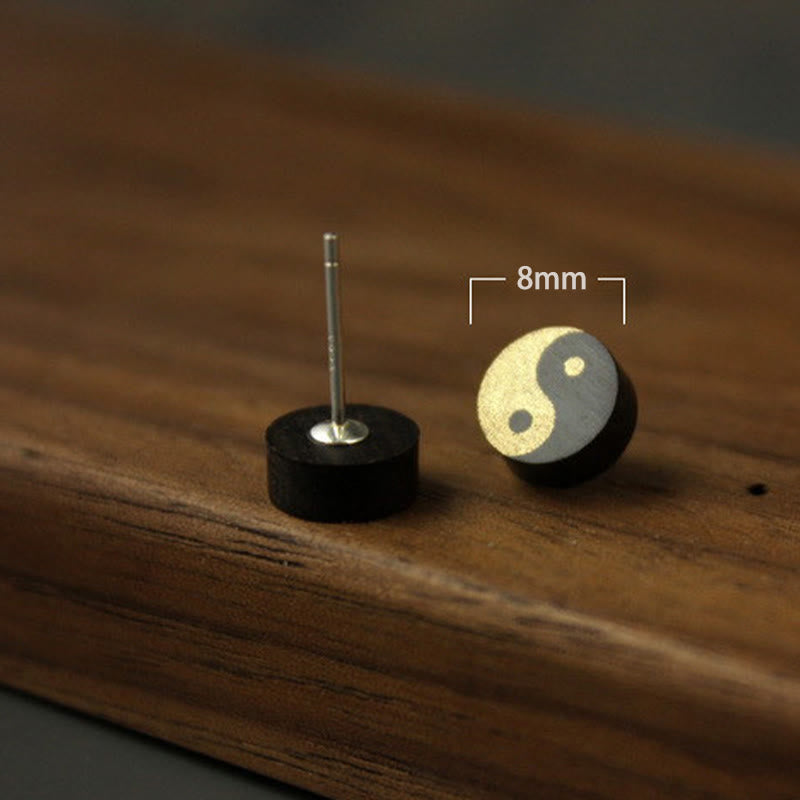 Buddha Stones Ebony Wood Yin Yang Balance Stud Earrings - image 3