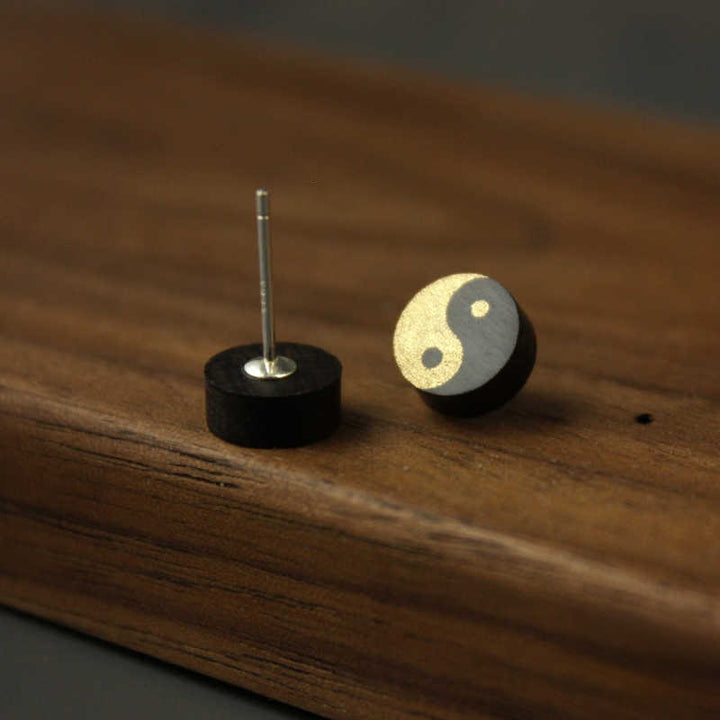 Buddha Stones Ebony Wood Yin Yang Balance Stud Earrings - Yin Yang(925 Sterling Silver Posts) - image 0