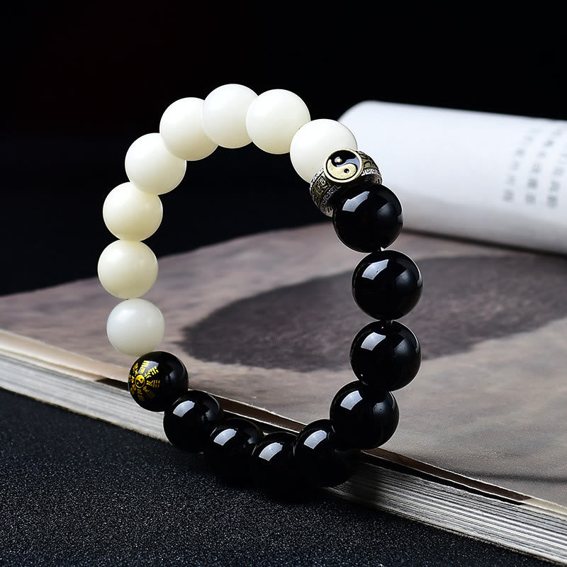 Buddha Stones Black Obsidian Bodhi Seed Yin Yang Nine-Character Mantra Mountain Ghosts Spend Money Strength Bracelet - image 1
