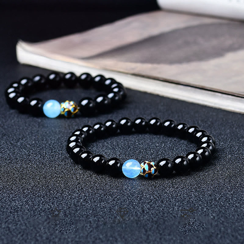 Buddha Stones Natural Black Obsidian Lotus Purification Bracelet - image 0