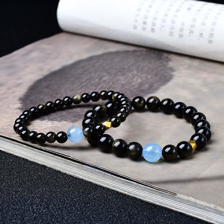 Buddha Stones Natural Gold Sheen Obsidian Beads Protection Bracelet - image 3