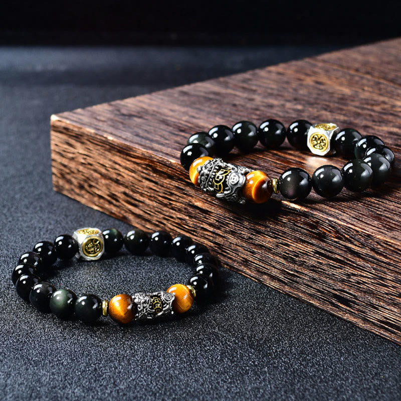 Buddha Stones Natural Black Obsidian PiXiu Tiger's Eye Transformation Bracelet - image 4