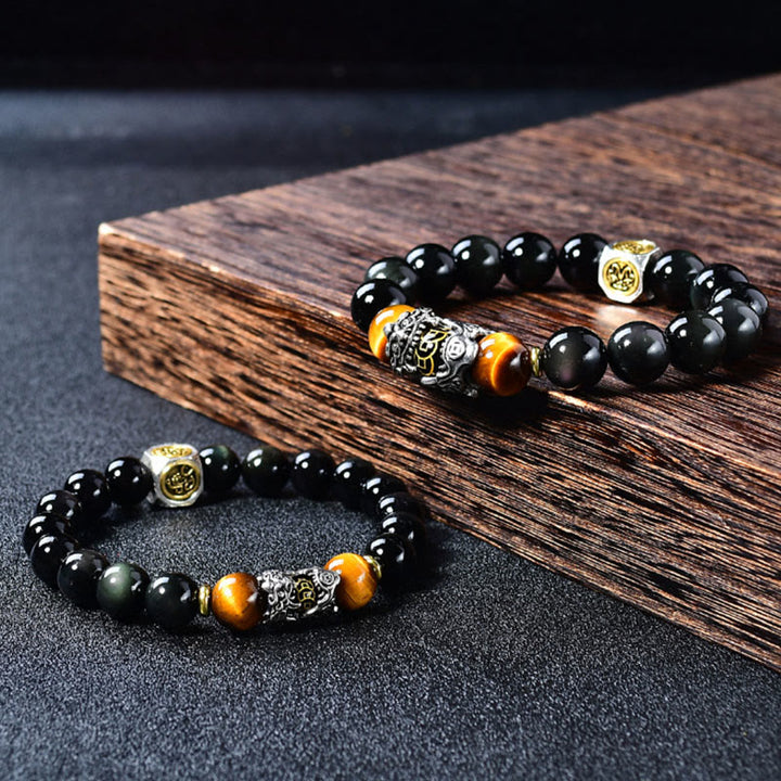 Buddha Stones Natural Black Obsidian PiXiu Tiger's Eye Transformation Bracelet - image 4