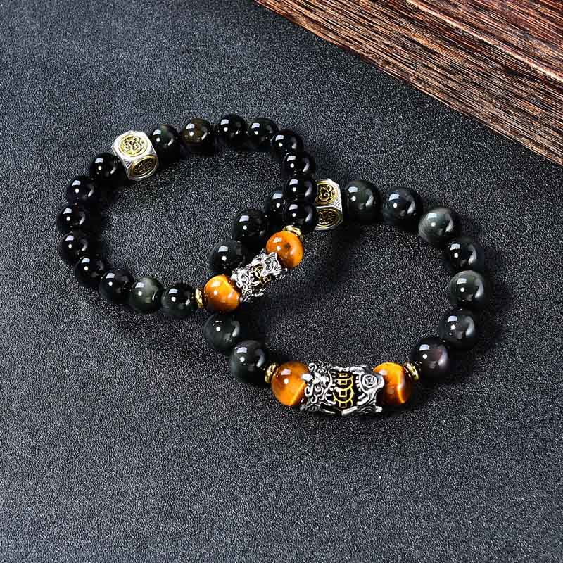 Buddha Stones Natural Black Obsidian PiXiu Tiger's Eye Transformation Bracelet - image 2