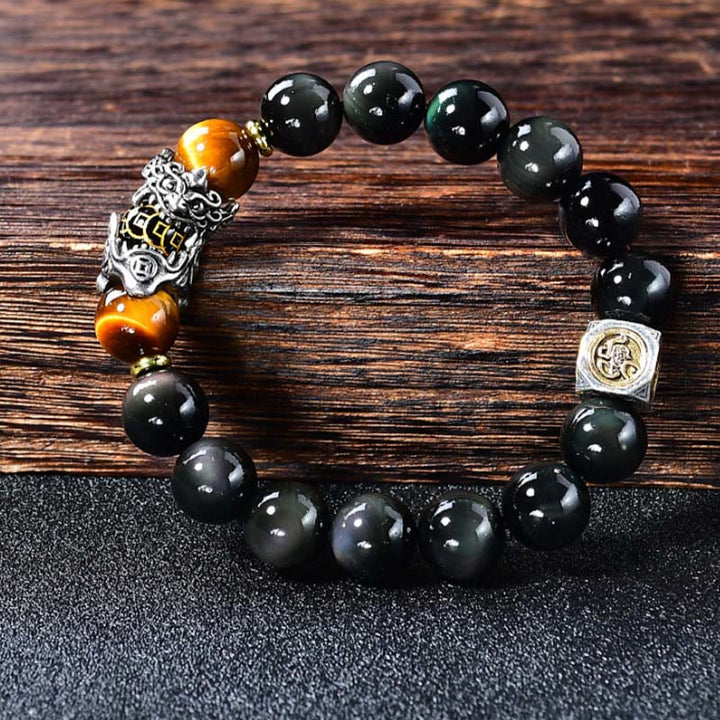 Buddha Stones Natural Black Obsidian PiXiu Tiger's Eye Transformation Bracelet - image 1