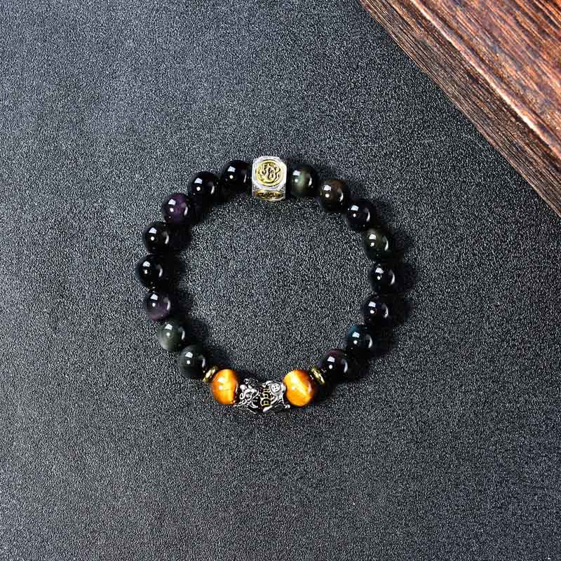 Buddha Stones Natural Black Obsidian PiXiu Tiger's Eye Transformation Bracelet - image 3