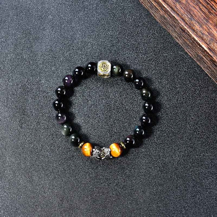 Buddha Stones Natural Black Obsidian PiXiu Tiger's Eye Transformation Bracelet - image 3