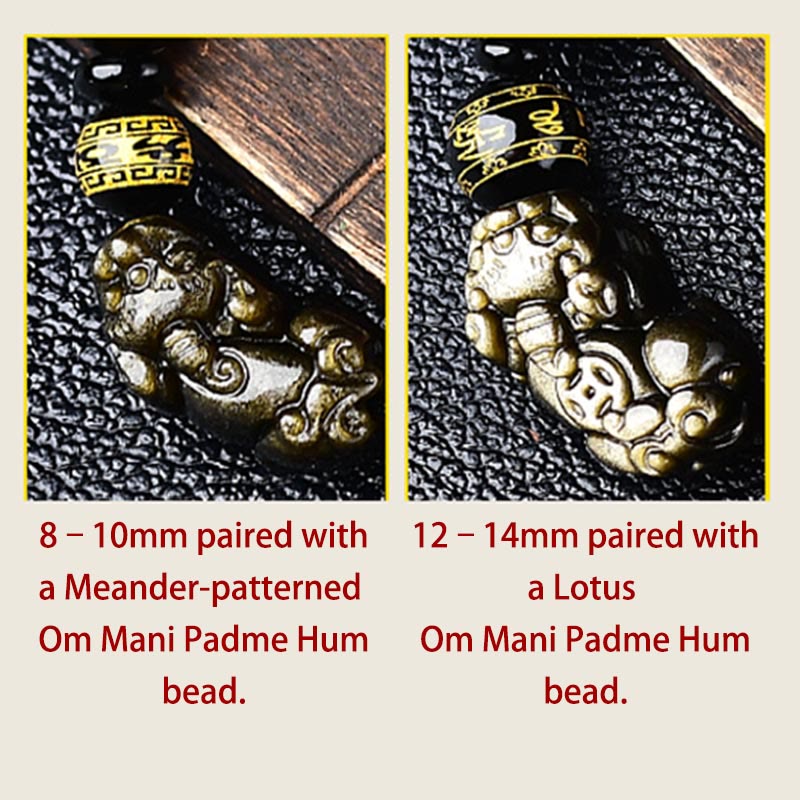 Buddha Stones Natural Gold Sheen Obsidian PiXiu Om Mani Padme Hum Protection Rope Bracelet - image 5
