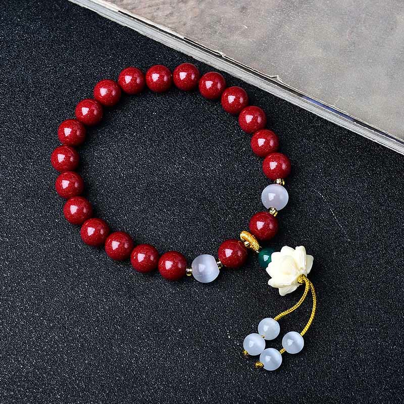 Buddha Stones Natural Cinnabar Cat's Eye Ivory Fruit Lotus Charm Blessing Bracelet - image 3