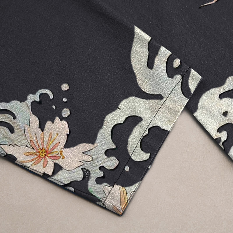 Buddha Stones Cotton Oriental Dragon Lotus Pattern Men's Tapered Pants With Pockets - image 3