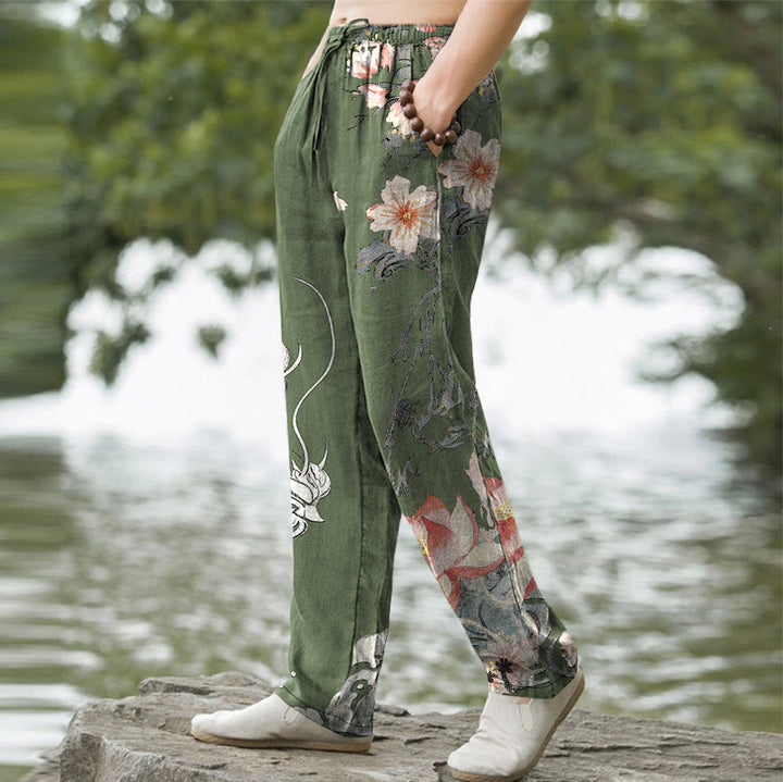 Buddha Stones Cotton Oriental Dragon Lotus Pattern Men's Tapered Pants With Pockets - image 7