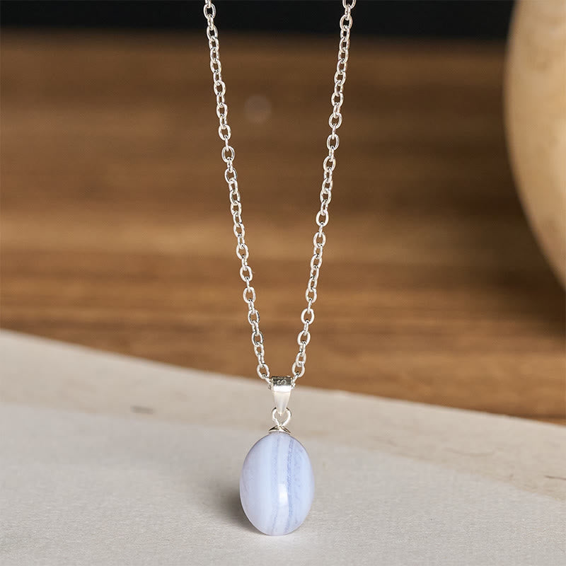 Buddha Stones Natural Blue Lace Agate Clarity Chain Necklace Pendant - Natural Blue Lace Agate(Color&Size May vary) - image 0