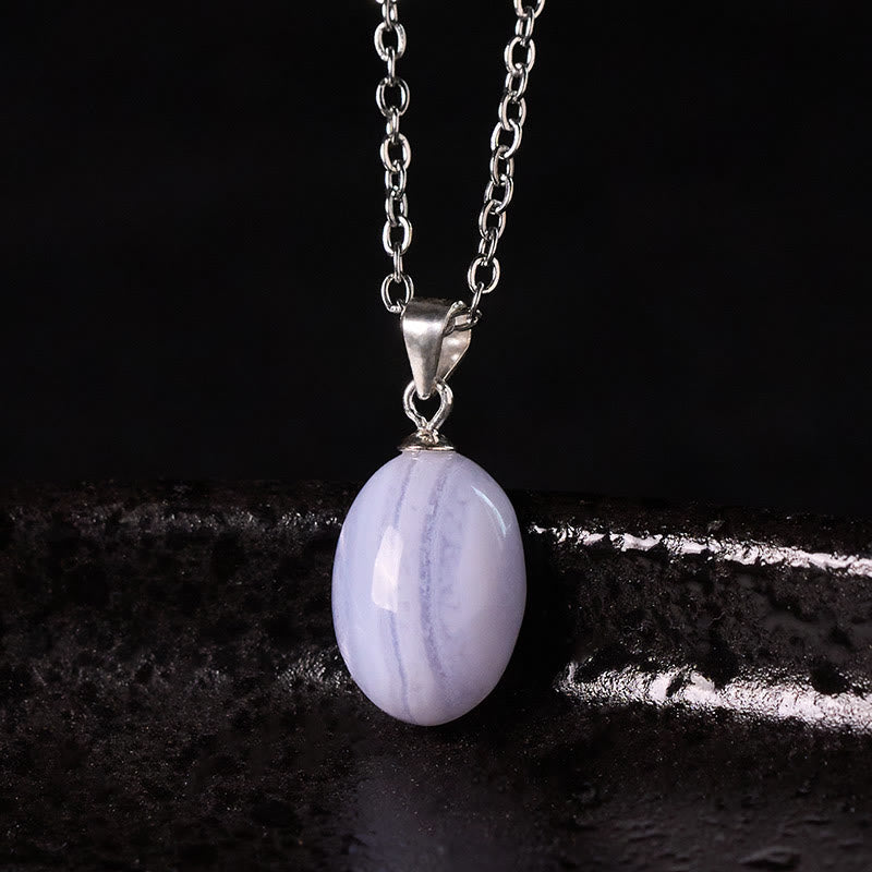 Buddha Stones Natural Blue Lace Agate Clarity Chain Necklace Pendant - image 1