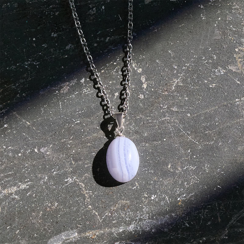 Buddha Stones Natural Blue Lace Agate Clarity Chain Necklace Pendant - image 3
