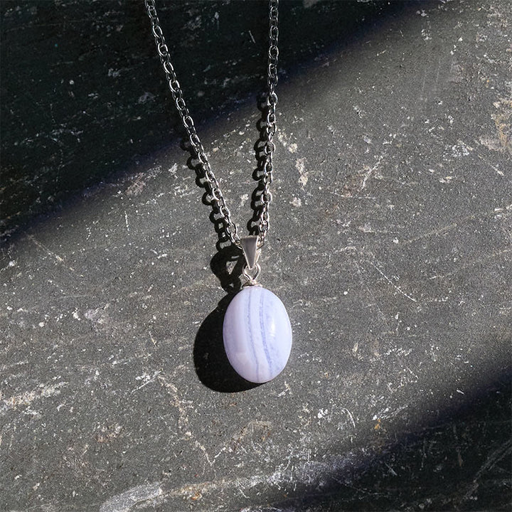 Buddha Stones Natural Blue Lace Agate Clarity Chain Necklace Pendant - image 3