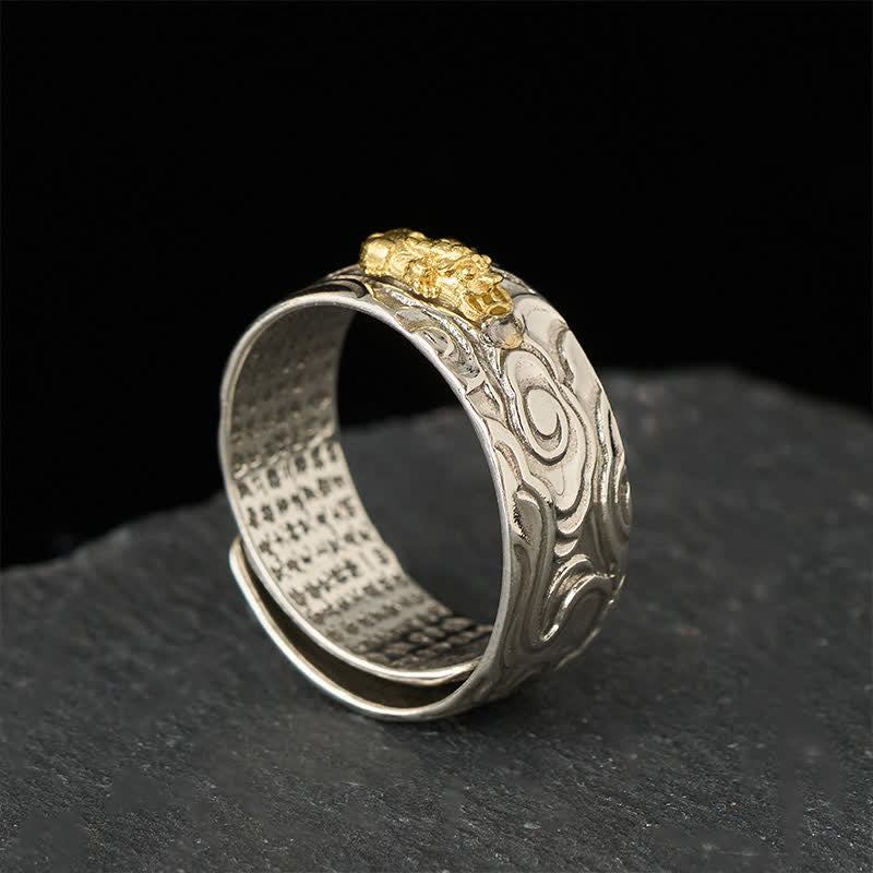 Buddha Stones Pixiu Heart Sutra Copper Adjustable Wealth Ring - image 2