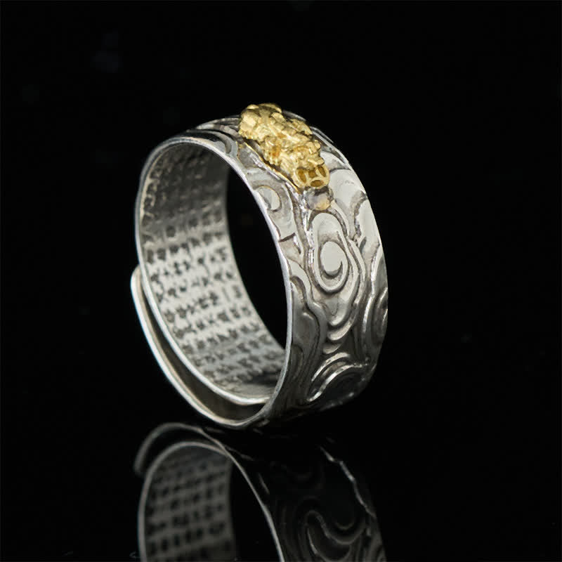 Buddha Stones Pixiu Heart Sutra Copper Adjustable Wealth Ring - image 1