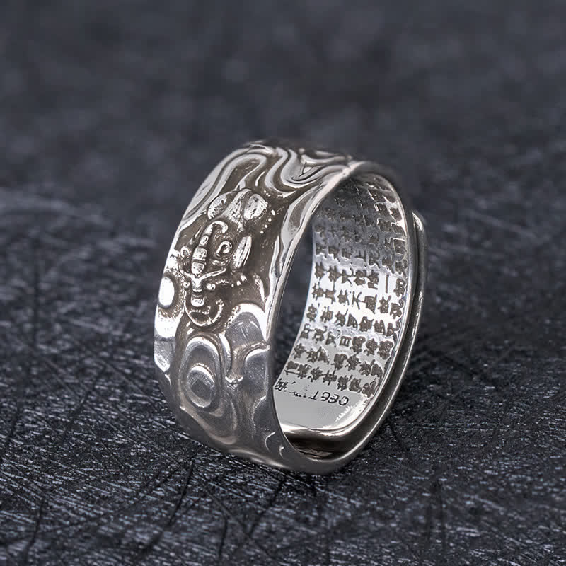 Buddha Stones Pixiu Heart Sutra Copper Adjustable Wealth Ring - Silvery Pixiu - image 7