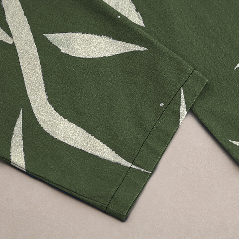 Buddha Stones Cotton Bamboo Leaf Patchwork Pattern Men's Tapered Pants With Pockets - image 3