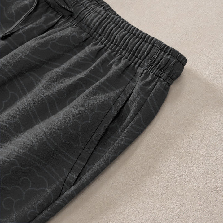 Buddha Stones Cotton Golden Dragon Clouds Pattern Men's Tapered Pants With Pockets - image 2