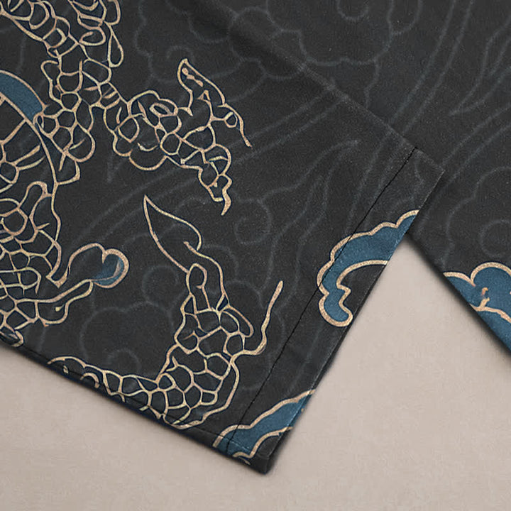 Buddha Stones Cotton Golden Dragon Clouds Pattern Men's Tapered Pants With Pockets - image 3