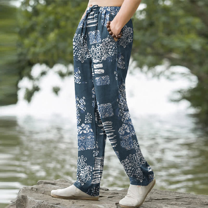 Buddha Stones Cotton Geometric Patchwork Pattern Men's Tapered Pants With Pockets - image 5