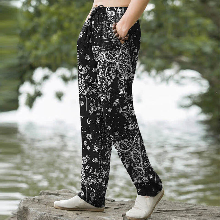 Buddha Stones Cotton Cashew Flowers Paisley Pattern Men's Tapered Pants With Pockets - image 1
