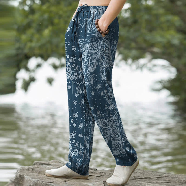 Buddha Stones Cotton Cashew Flowers Paisley Pattern Men's Tapered Pants With Pockets - image 5