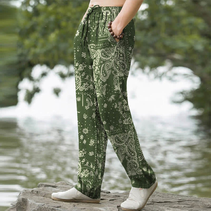 Buddha Stones Cotton Cashew Flowers Paisley Pattern Men's Tapered Pants With Pockets - image 7