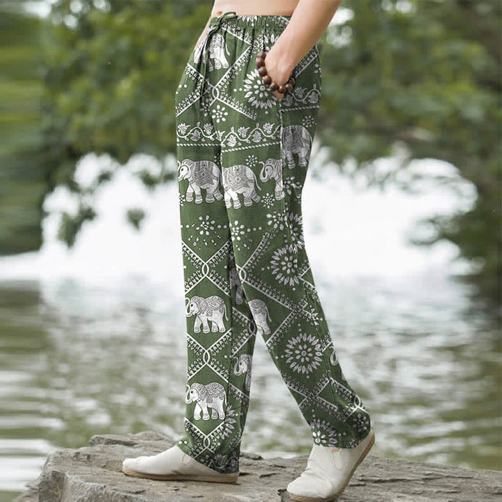 Buddha Stones Cotton Elephant Mandala Pattern Men's Tapered Pants With Pockets - image 5