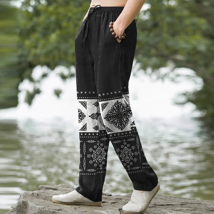 Buddha Stones Cotton Bandana Mosaic Pattern Men's Tapered Pants With Pockets - image 1
