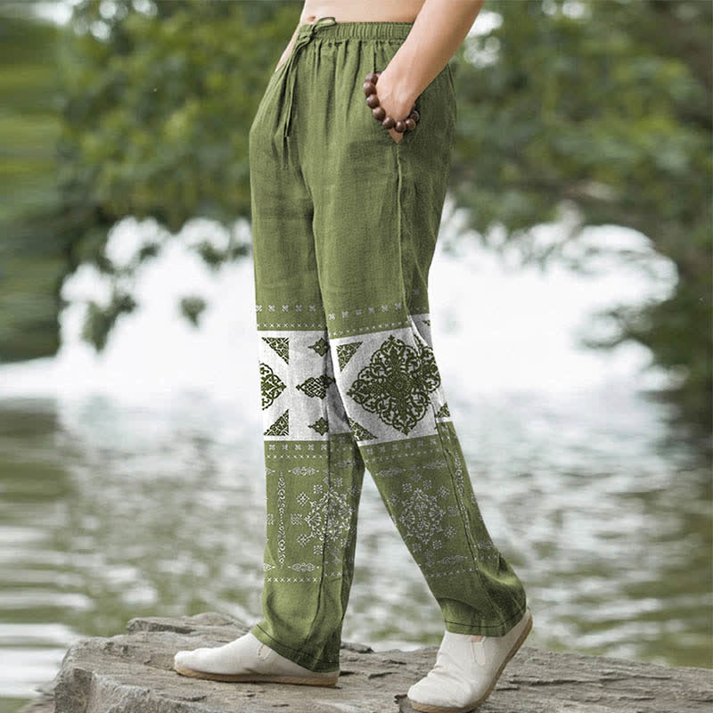 Buddha Stones Cotton Bandana Mosaic Pattern Men's Tapered Pants With Pockets - image 5