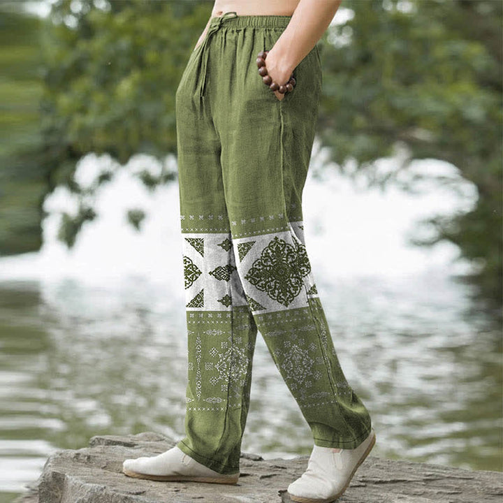 Buddha Stones Cotton Bandana Mosaic Pattern Men's Tapered Pants With Pockets - image 5