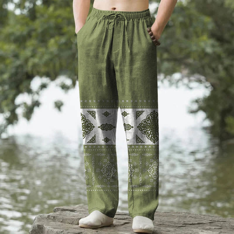 Buddha Stones Cotton Bandana Mosaic Pattern Men's Tapered Pants With Pockets - OliveDrab - US/UK/AU50，EU60 (5XL) - image 4