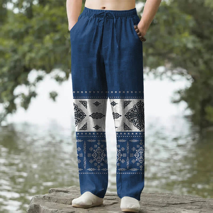 Buddha Stones Cotton Bandana Mosaic Pattern Men's Tapered Pants With Pockets - Navy - US/UK/AU50，EU60 (5XL) - image 6