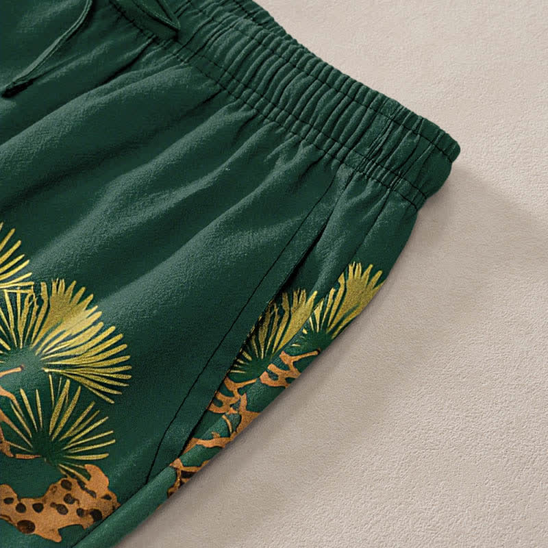 Buddha Stones Cotton Crane Pine Temple Landscape Pattern Men's Tapered Pants With Pockets - image 2