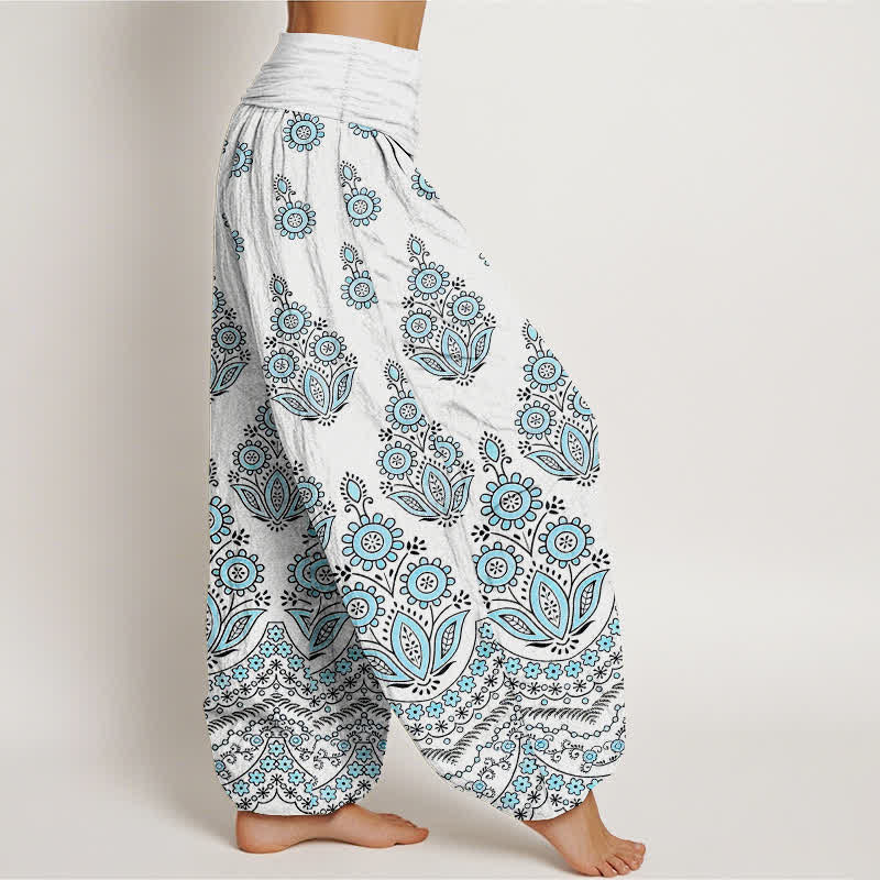 Buddha Stones Pure Cotton Mandala Floral Pattern Women's Elastic Waist Harem Pants - image 1