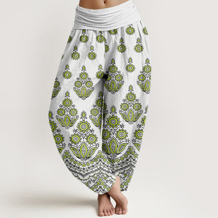 Buddha Stones Pure Cotton Mandala Floral Pattern Women's Elastic Waist Harem Pants - LightGreen - US16，UK/AU20，EU48 (3XL) - image 6