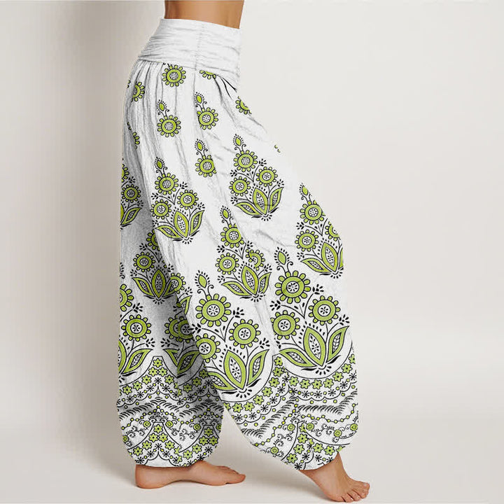 Buddha Stones Pure Cotton Mandala Floral Pattern Women's Elastic Waist Harem Pants - image 7