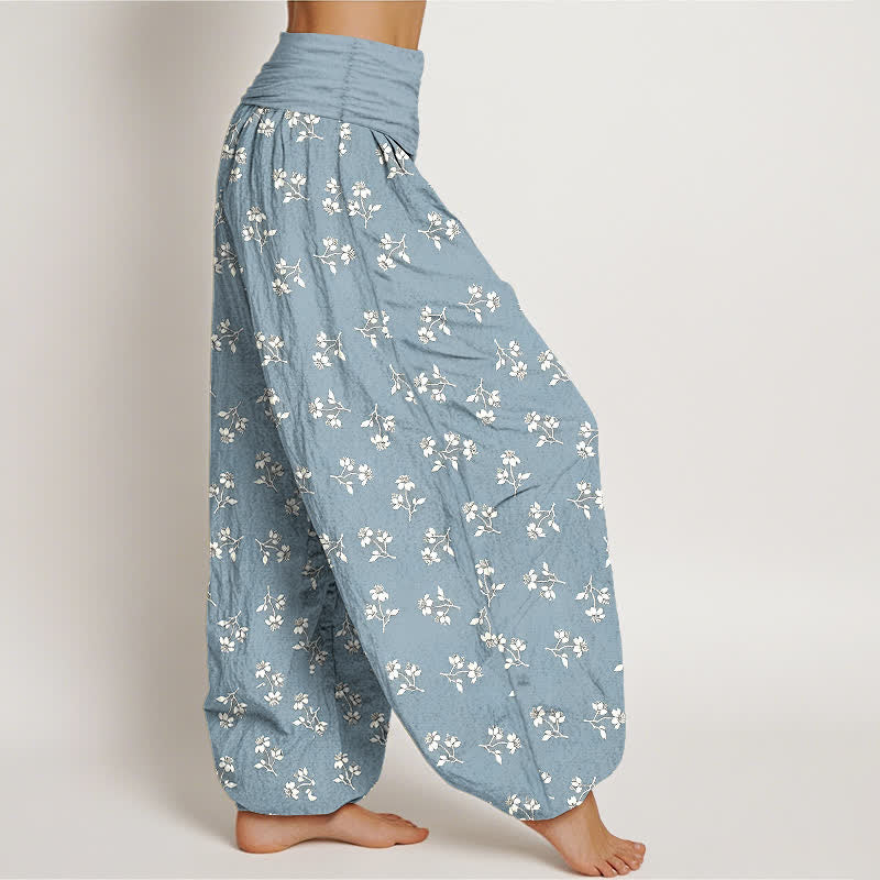Buddha Stones Cotton Ditsy White Floral Pattern Women's Elastic Waist Harem Pants - image 7