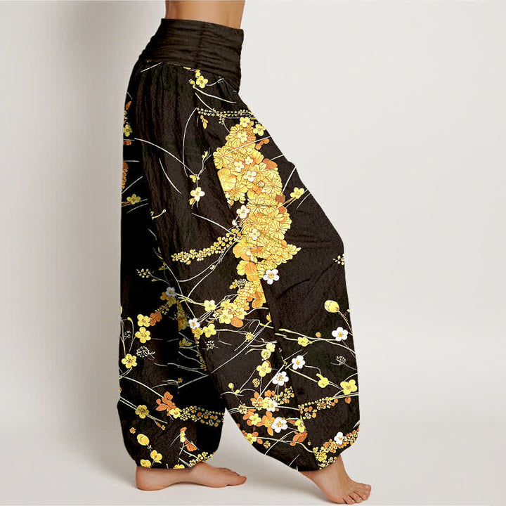 Buddha Stones Pure Cotton Floral Leaf Pattern Women's Elastic Waist Harem Pants - image 7