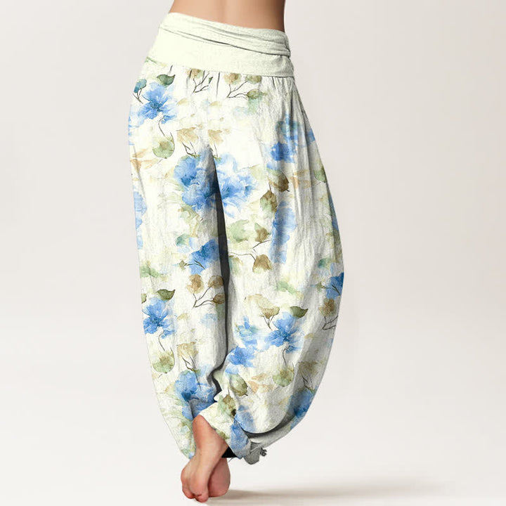 Buddha Stones Cotton Watercolor Floral Leaf Pattern Women's Elastic Waist Harem Pants - image 5